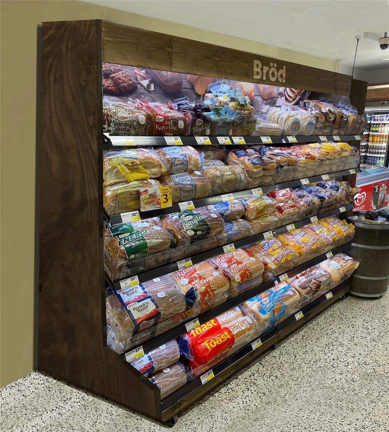 Brödexponering vägg, 180x200x60cm – Varuexponering från Butiksprofil