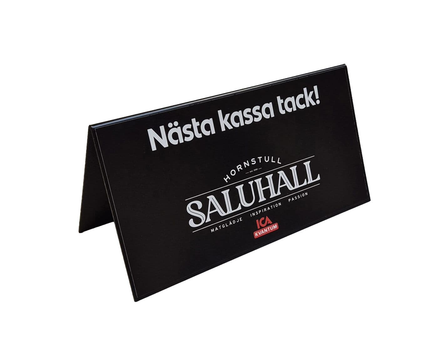 Nästa kassa skylt, 275x145mm, inkl 2 dekaler – Skyltmaterial från Butiksprofil