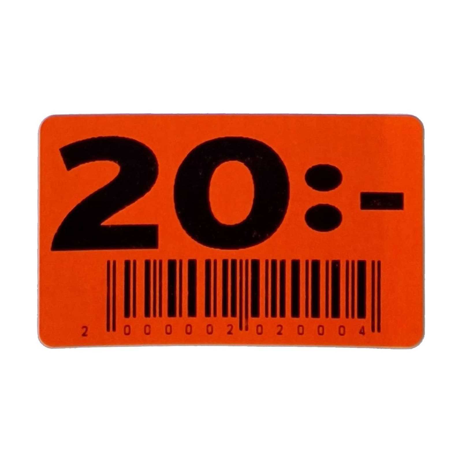 30x50 röd fluor 20:- streckkod (20-kod) – Prismärkning från Butiksprofil
