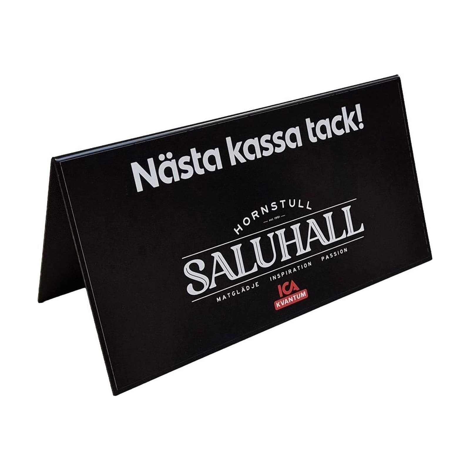 Nästa kassa skylt, 275x145mm, inkl 2 dekaler – Skyltmaterial från Butiksprofil