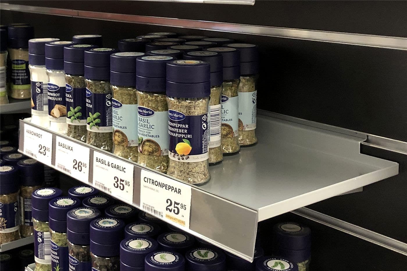 Plåthylla 390x200mm spårpanel – Varuexponering från Butiksprofil