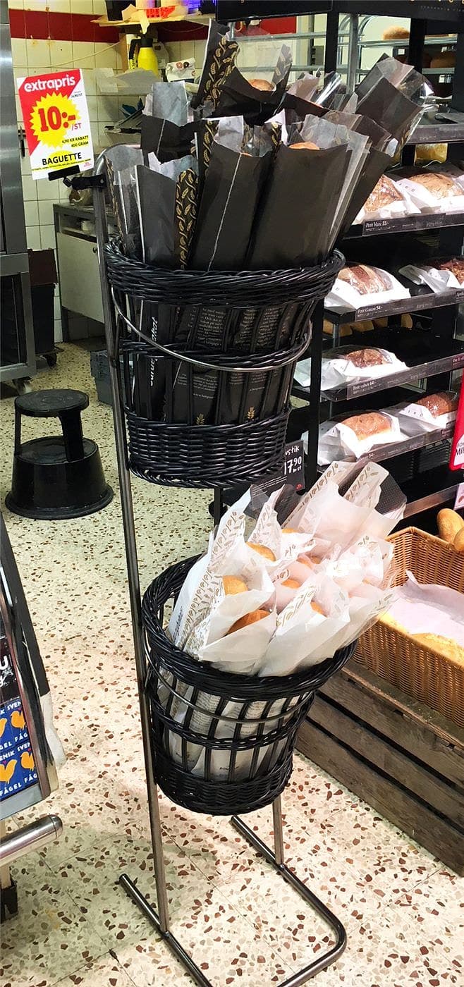 Korgställ för 2 Svarta baguettekorgar – Varuexponering från Butiksprofil